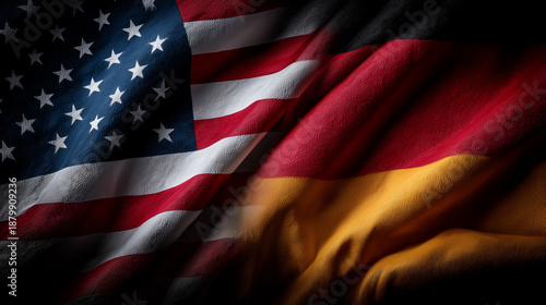 us flag and german flag waving together. relations between usa and germany. strategic partnership agreement trade deal friendship