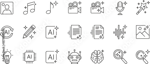 line icons for technology and media concepts