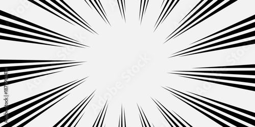 Background of radial lines for comic books. Manga speed frame, superhero action, explosion background. Black and white vector illustration