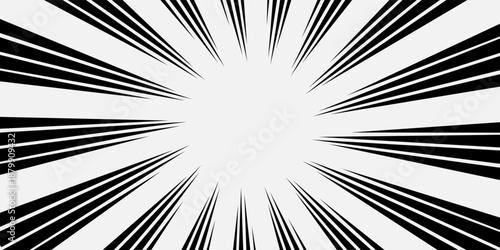 Background of radial lines for comic books. Manga speed frame, superhero action, explosion background. Black and white vector illustration