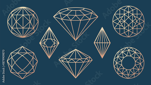 Geometric diamond shapes in gold lines on dark blue background