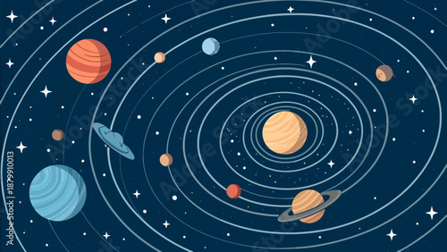 Vibrant illustration of planets and stars in our solar system