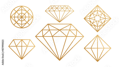 Golden geometric diamond shapes in various cuts and designs