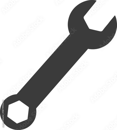 Black wrench silhouette vector icon isolated on white background for automotive repair plumbing service and mechanical maintenance logo design.