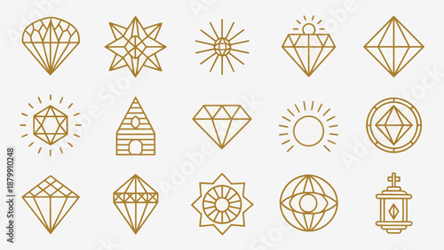 Golden geometric shapes and symbols for luxury branding designs