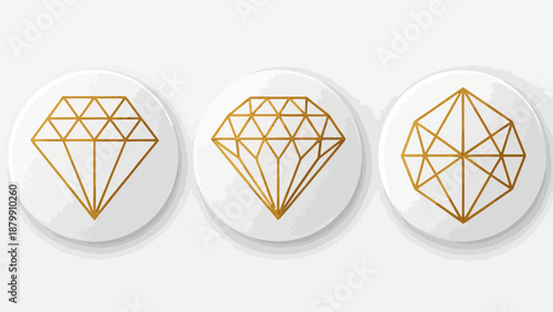 Golden diamond logos on white circular backgrounds