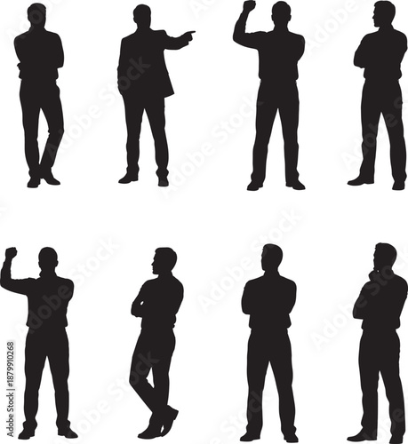 Men Analyzing Strategy Business Silhouette Vector Set