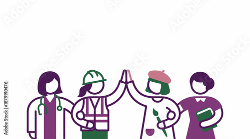 Diverse group of women in various professions celebrating success.