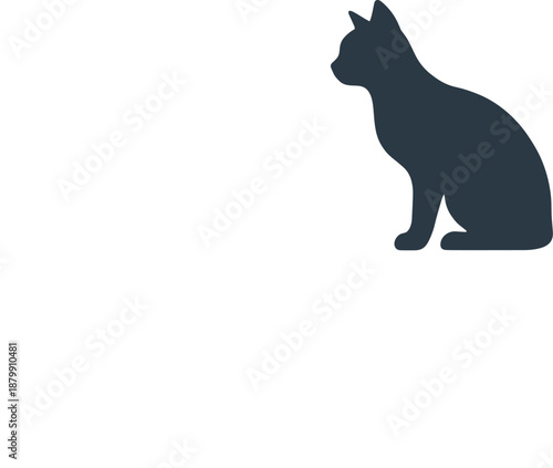 Black cat silhouette vector icon sitting in profile view isolated on white background for pet shop veterinary and animal rescue logo design.