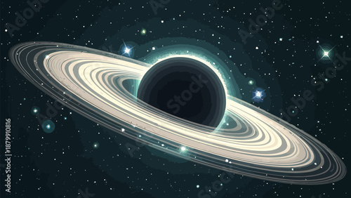 Stunning black hole with vibrant rings in deep space