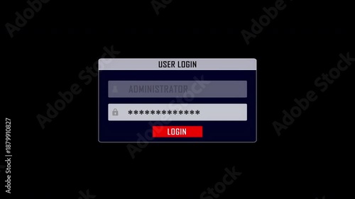CYBER CRIME Glitch Text and User Login Interface on Alpha Channel
