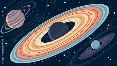 Vibrant illustration of Saturn and its stunning ring system in space