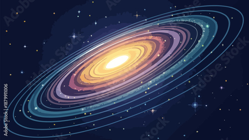 Vibrant galaxy with colorful rings and stars in space