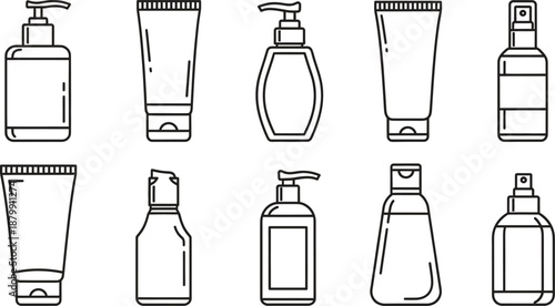 set of cosmetic product bottles and tubes