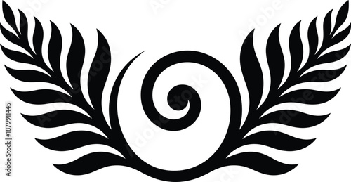 Silver Fern Koru Minimalist Silhouette Vector – Elegant Nature Spiral Leaf Illustration