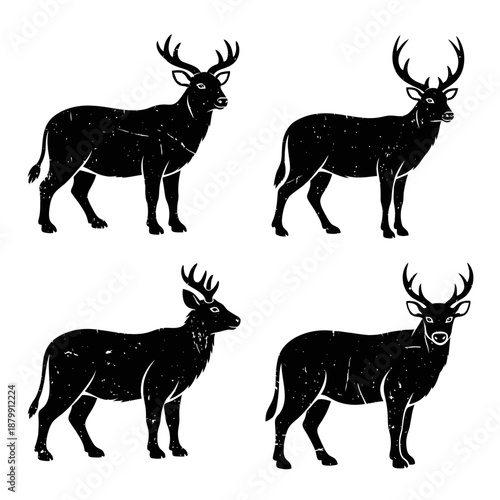 Deer Silhouettes in Various Poses.