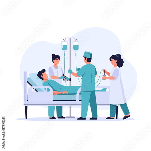 Medical Team Attending to Hospital Patient.