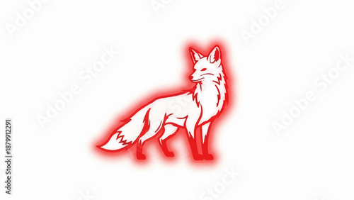 A stylized white fox with a red glowing outline on a white background