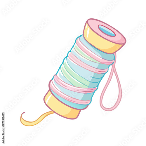 Cartoon thread spool with pastel color design on black