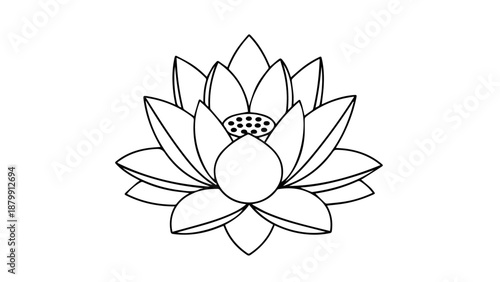 Elegant line drawing of a blooming lotus flower with petals.