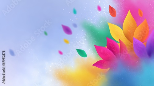 Colorful Abstract Floral Explosion With Floating Petals And Sparkles On Soft Gradient Background