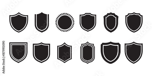 Shield Icons Set. Diverse Shapes and Styles for Security and Emblems.