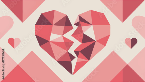 Abstract Low Poly Broken Heart Illustration for Emotional and Romantic Themes