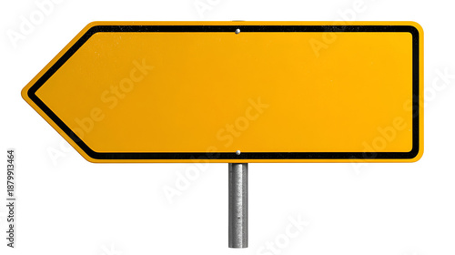 Blank yellow arrow road sign pointing left on a pole, ready for custom text