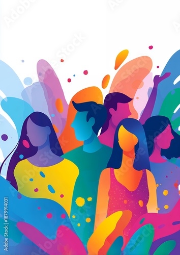 Diverse Group Of People Celebrating With Colorful Abstract Splashes In A Vibrant Abstract Background