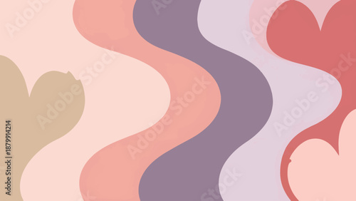 Abstract Aesthetic Background with Pastel Wavy Shapes and Subtle Heart Outlines
