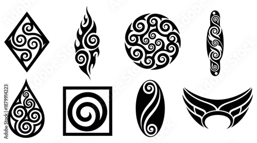set of vintage Polynesian tribal tattoo design
