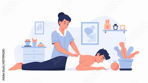 A therapist gives a relaxing massage to a client in a spa-like setting