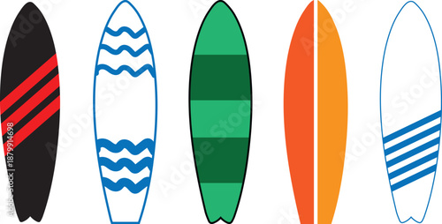 Surfboard Vector Icon Set. Colorful Surfing Board Shapes Collection.