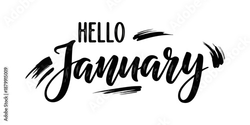 Hello January Modern Brush Script Typography Illustration