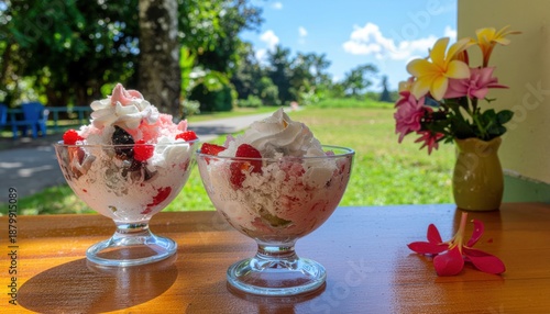 Enjoying Halo Halo in the Philippines on a sunny day with colorful ingredients and refreshing flavors