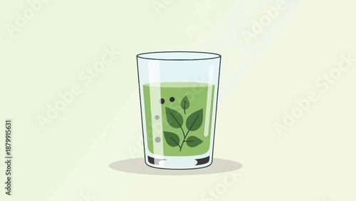 A refreshing green drink with leaves and berries in a tall glass