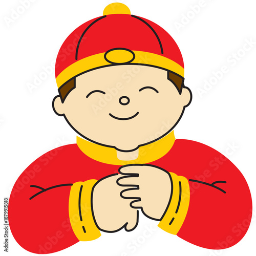 Chinese boy hand respect in traditional suit