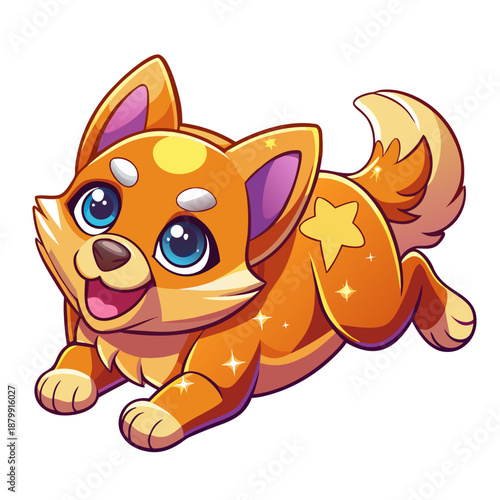 A cute cartoon Shiba Inu dog rolling on the floor