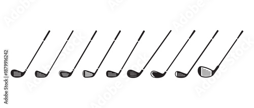 Golf Club Set Array Isolated on White Background, Sports Equipment.