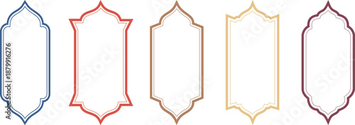 Set of Colorful arab islamic frames, Oriental arabesque windows or doors arch for arabic decoration, Ramadan kareem silhouette shapes, muslim geometric banner vector.