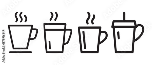 Drink Cup Icons Set. like coffee, tea, or takeaway beverage.