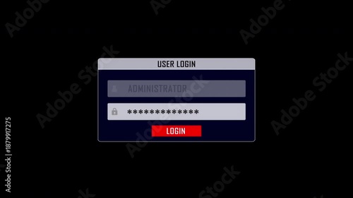OPERATION ERROR Glitch Text and User Login Interface on Alpha Channel
