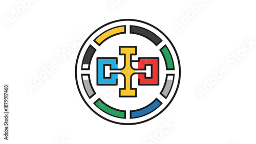 A vibrant, multi-colored circular logo featuring a central cross-like design composed of four 'C' shapes in blue, yellow, red, and green, surrounded by a segmented outer ring.