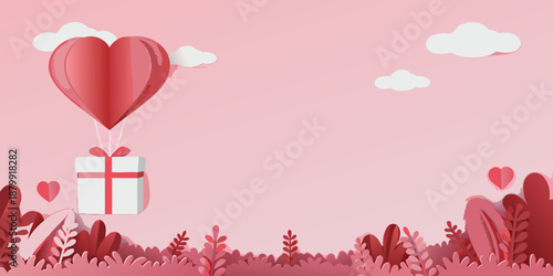 heart shaped balloon floating with a gift box in the air