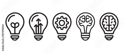 Idea Generation Light Bulb Icons Set. Innovation, Growth, Brainstorming, and Intelligence Concepts.