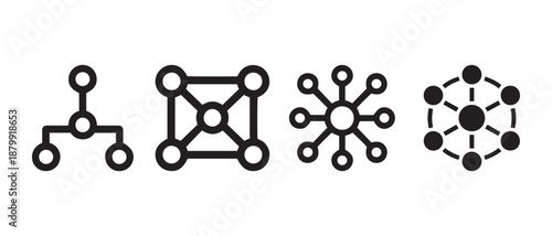 Abstract Network Nodes and Connections, Data Flow and Structure Icons.