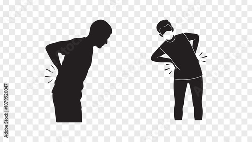 Two people are experiencing back pain while standing.