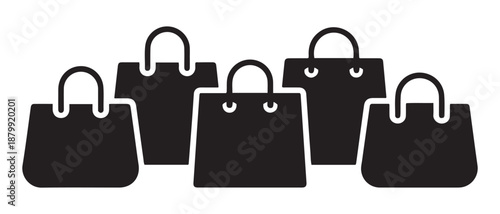 Collection of Black Shopping Bags on White Background, Retail and Consumerism Concept.