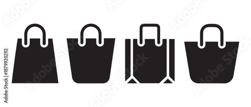 Black shopping bags icons, flat design, vector illustration.