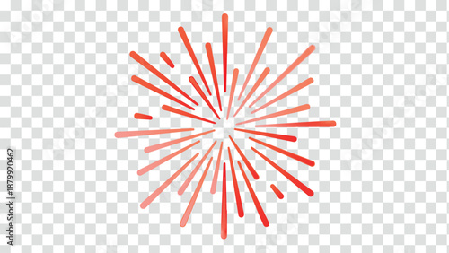 Vibrant red firework explodes in clear night sky with orange streaks radiating outward.